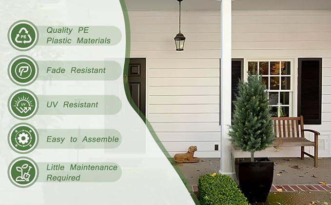 Set of 2 Artificial Cedar Topiary Christmas Trees, 3FT UV-Resistant Faux Cypress Shrubs with Ground Spikes — Tall Evergreen Decorative Plants for Outdoor and Indoor Porch, Patio, and Garden