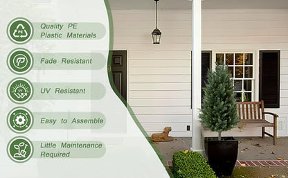 Set of 2 Artificial Cedar Topiary Christmas Trees, 3FT UV-Resistant Faux Cypress Shrubs with Ground Spikes — Tall Evergreen Decorative Plants for Outdoor and Indoor Porch, Patio, and Garden