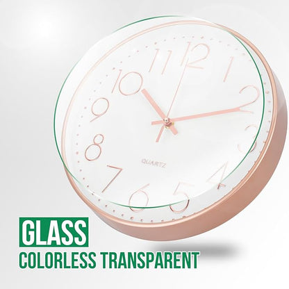 Wall Clock 12 Inch Non-Ticking Silent Modern Simple Style Round Decor Clock Rose Gold Stereoscopic Dial Quartz Wall Clocks for Home/Office/School/Living Room/Bedroom/Kitchen