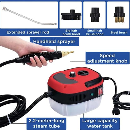 Saker handheld steam cleaner, 2500W Fast Heating Multi-Surface Steamer with Large Water Tank, 6 Steam Settings & Attachments for Floors, Windows, Cars (Red-Dual Control (Upgraded Touch Control))