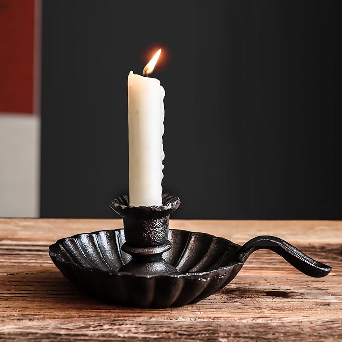 Candle Holders for Candlesticks - Cast Iron Candlestick Holder with Handle - Vintage Taper Candle Stick Holder for Home, Dining Room, Wedding Table Decorations