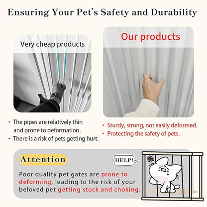 Lumizone Extra Tall Cat Gate 55.12" High Pressure Mounted Extra Wide 2025 New (17 Sizes) 1.37" Gap No Drilling Auto-Close One-Handed Operation Tall Pet Gate for Dogs(White, 55.12" H x 80.12"-84.44" W)