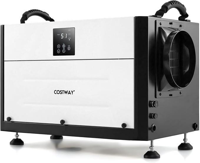 COSTWAY 192 PPD Commercial Dehumidifier, 2600 Sq.Ft Crawl Space Dehumidifier with 9.8 FT Drain Hose & Wired Remote Control Panel, Ideal for Basement, Warehouse, Job Site (White)