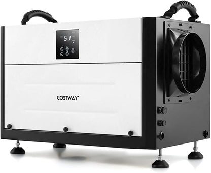 COSTWAY 124 PPD Commercial Dehumidifier, 1300 Sq.Ft Crawl Space Dehumidifier with 9.8 FT Drain Hose & Wired Remote Control Panel, Ideal for Basement, Warehouse, Job Site (White)