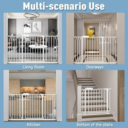 ALLAIBB Extra Wide Baby Gate Pressure Mount Auto Close White Metal Child Dog Pet Safety Gates with Walk Through for Stairs,Doorways,Kitchen and Living Room(71.65-76.38"/182-194cm)
