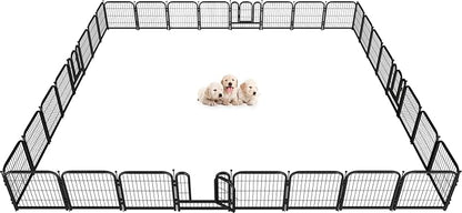 Metal Dog Playpen, 24 Inch Height 32 Panels, Ideal Dog Fence for Large/Medium/Small Dogs Indoor & Outdoor Bliss, Perfect Dog Pen for Camping, Yard, and RV | Black-Silver