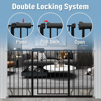 ALLAIBB Extra Wide Pressure Mount Baby Gate Auto Close Black Metal Child Dog Pet Safety Gates with Walk Through for Stairs,Doorways,Kitchen and Living Room (62.20-71.26"/158-181cm)