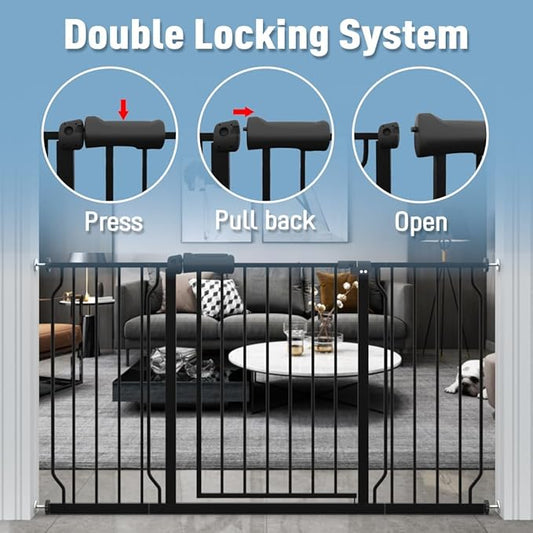 ALLAIBB Extra Wide Pressure Mount Baby Gate Auto Close Black Metal Child Dog Pet Safety Gates with Walk Through for Stairs,Doorways,Kitchen and Living Room (52.76-62.2"/134-158cm)