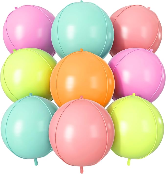Pastel Round Foil Balloons 9 pcs,Multicolor Giant 4D Round Balloons 22 Inch for Kid's Birthday Rainbow Party Baby Shower