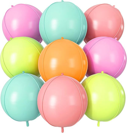 Pastel Round Foil Balloons 9 pcs,Multicolor Giant 4D Round Balloons 22 Inch for Kid's Birthday Rainbow Party Baby Shower