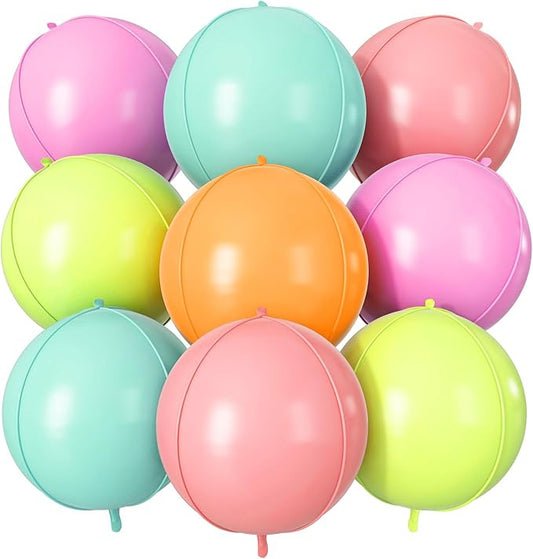 Pastel Round Foil Balloons 9 pcs,Multicolor Giant 4D Round Balloons 22 Inch for Kid's Birthday Rainbow Party Baby Shower