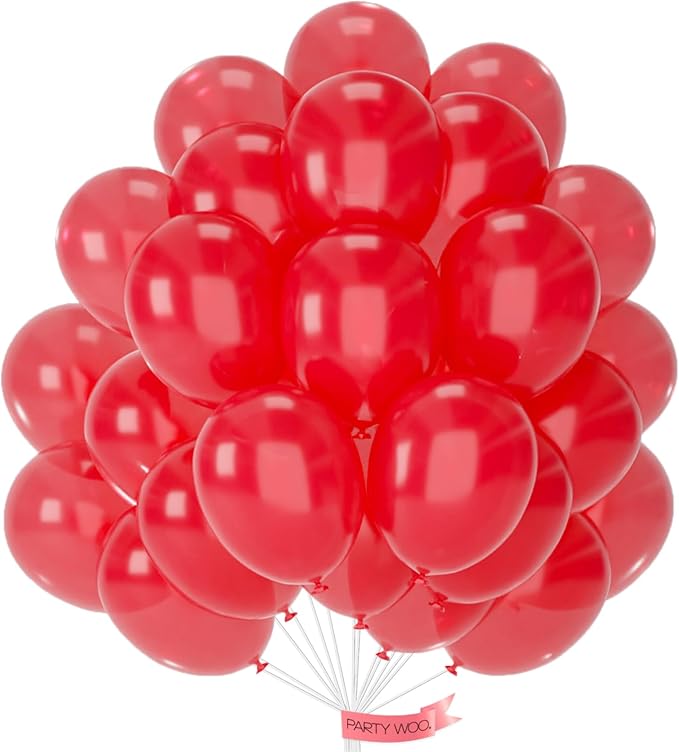 PartyWoo Pearl Red Balloons - 50pcs 12 Inch Balloons for Garland or Arch, Birthday, Wedding & Baby Shower Decorations