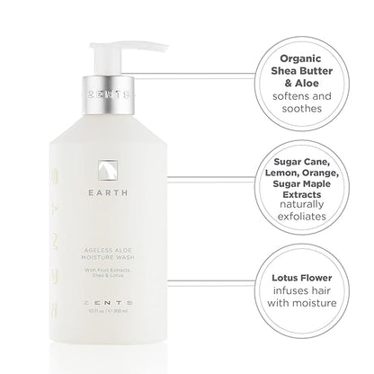 Zents Hand & Body Wash (Earth Fragrance) | Hydrating Anti-Aging Cleanser with Organic Shea Butter & Aloe for Dry Skin | Gentle & Nourishing | 10 fl oz