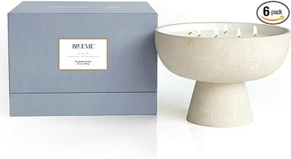 Blueme Calm Candle | Osmanthus & Sandalwood | 6 Wick - Refillable Wellness Candle with Essential Oils, Hand Finished & Poured Soy Wax Blend Ceramic Vessel, Natural Cotton Wicks | Giant 45 oz