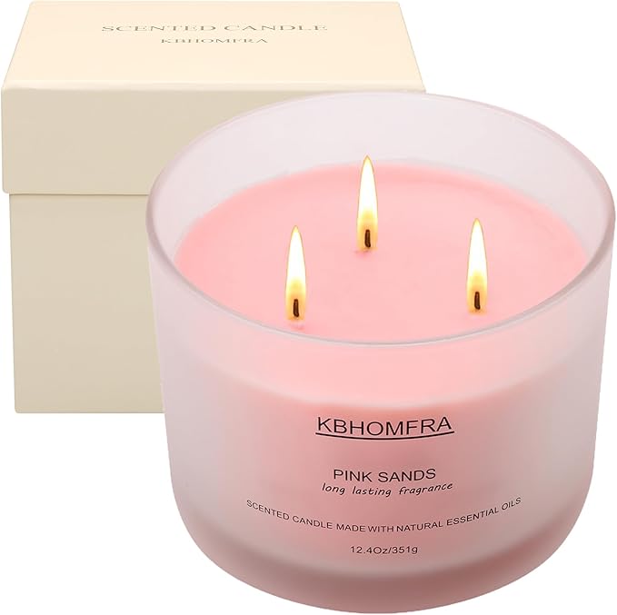 Scented Soy Wax Candle, 12.4 Oz Glass Jar, 70+ Hours Burn Time, Natural Essential Oils, Cotton Wick, Long Lasting Fragrance, Modern Contemporary Style (Jasmine+Pink Sands 2 Pack)