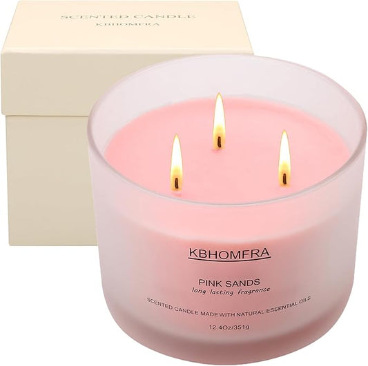 Scented Soy Wax Candle, 12.4 Oz Glass Jar, 70+ Hours Burn Time, Natural Essential Oils, Cotton Wick, Long Lasting Fragrance, Modern Contemporary Style (Jasmine+Pink Sands 2 Pack)