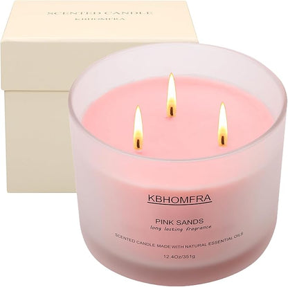 Scented Soy Wax Candle, 12.4 Oz Glass Jar, 70+ Hours Burn Time, Natural Essential Oils, Cotton Wick, Long Lasting Fragrance, Modern Contemporary Style (Coconut Vanilla+Pink Sands 2 Pack)