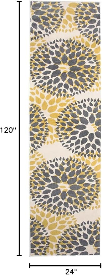 Rugshop Modern Floral Circles Design for Living Room,Bedroom,Home Office,Kitchen Non Shedding Runner Rug 2' x 10' Yellow