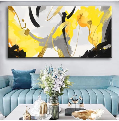 weiyiart Wall Art Yellow Abstract Wall Art Prints Framed Ready to Hang Canvas Wall Art Modern Fantasy Paintings Artwork Large Size for Living Room Bedroom Office Decoration 20"x40"inches