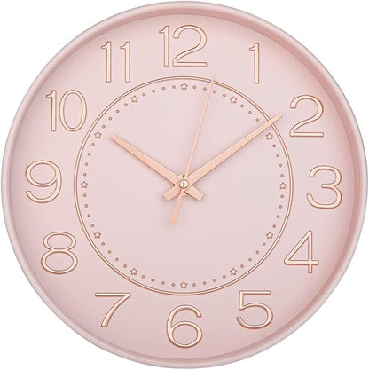 HZDHCLH 10 inch Small Wall Clocks Battery Operated,Silent No Ticking Clock for Wall,Modern Quartz Wall Clock for Living Room Bedroom Kitchen Office School Classroom Decor (Pink& Rosegold)