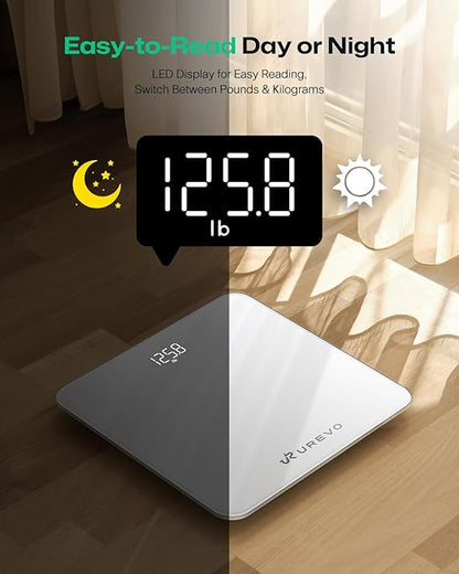 UREVO Smart Scale for Body Weight & BMI Tracking Sync with App, Digital Bathroom Scale with LED Display, Highly Accurate Weight Scale, 400 lb/180 kg, lb/kg Units, Batteries Included, White