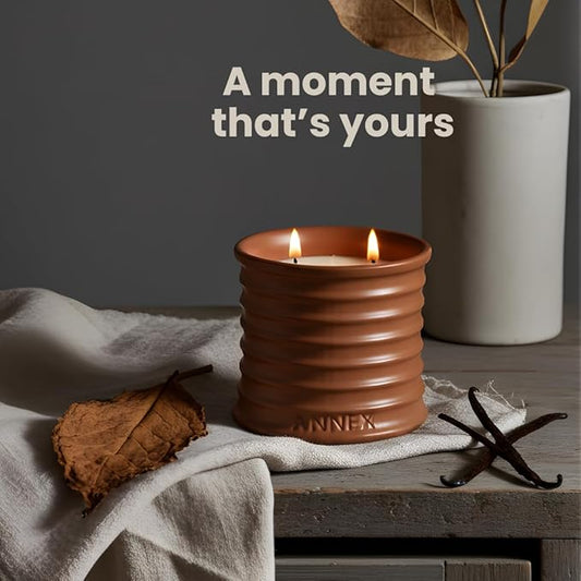 Annex Tobacco, Vanilla & Amber Luxury Scented Candle - Handmade Ceramic Jar - 50hr Clean Burn, Non-Toxic Soy Wax - Aesthetic Home Decor Winter Gift for Men & Women - Oud & Sandalwood