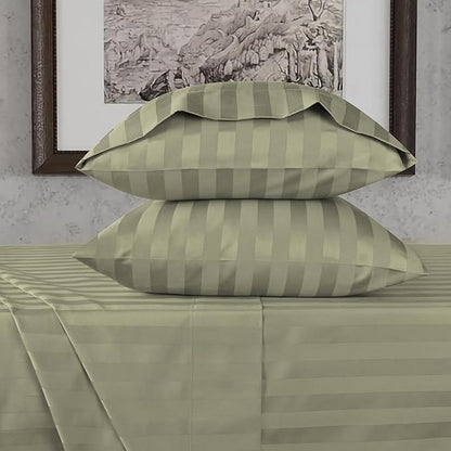 URBANHUT 800 Thread Count Egyptian Cotton Damask Striped Full Size Sheets Set (4 Pc) - Ultra Soft & Smooth, Sateen Weave Full Size Bed Sheets, Luxury Hotel Sheets with 16" Deep Pocket - Sage