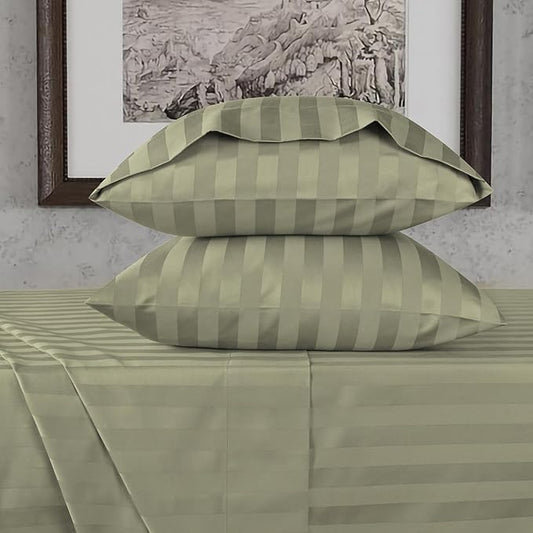 URBANHUT 800 Thread Count Egyptian Cotton Damask Striped Full Size Sheets Set (4 Pc) - Ultra Soft & Smooth, Sateen Weave Full Size Bed Sheets, Luxury Hotel Sheets with 16" Deep Pocket - Sage