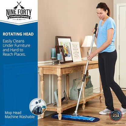 Nine Forty 24" Premium Nylon Dust Mop- Heavy Duty Mop Head for Industrial, Commercial, and Residential Cleaning - Dry Floor Duster for Hardwood Surfaces and Commercial Applications - Blue