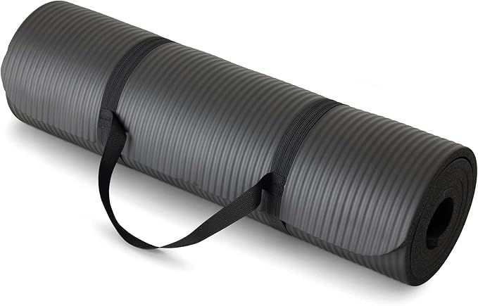 Amazon Basics 1/2 Inch Extra Thick Exercise Yoga Mat with Carrying Strap, Cushioned Support, for Fitness and Gym Workouts