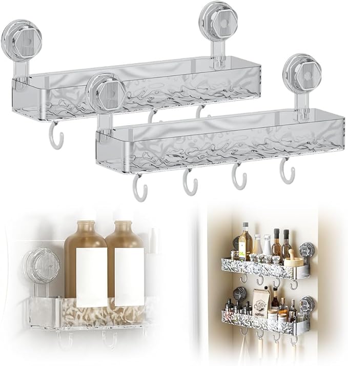 Corrugated Suction Cup Storage Holder, 2026 New Movable Shower Shelf Suction Cup,Shower Caddy Large Capacity Bathroom Organizer,No-Drill Wall-Mounted Storage Shelf (2PCS Gray)
