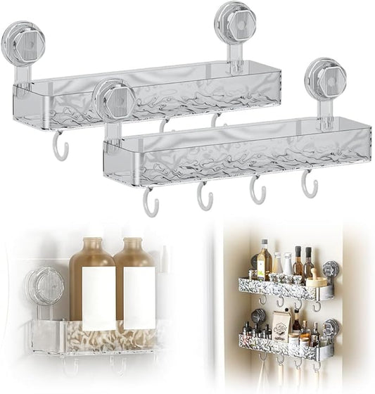 Corrugated Suction Cup Storage Holder, 2026 New Movable Shower Shelf Suction Cup,Shower Caddy Large Capacity Bathroom Organizer,No-Drill Wall-Mounted Storage Shelf (2PCS Gray)