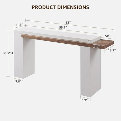 OKD 63 Inch Modern Entryway Console Table, Solid Geometry Accent Sofa Table Behind The Couch, Narrow Console Table for Entryway, Hallway, Living Room, Foyer, Antique White