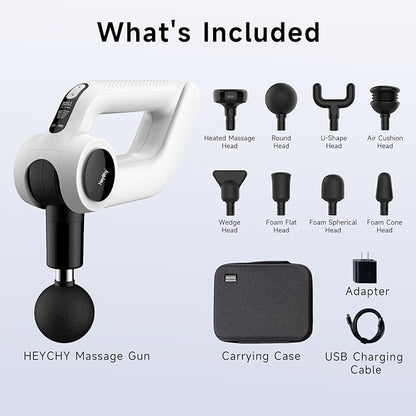 Deep Tissue Massage Gun with Heat, 12mm Amplitude Percussion Massager for Athletes & Muscle Relief, Professional Handheld Masssger Gun for Neck, Back, Shoulder, Leg, Gift for Men, White