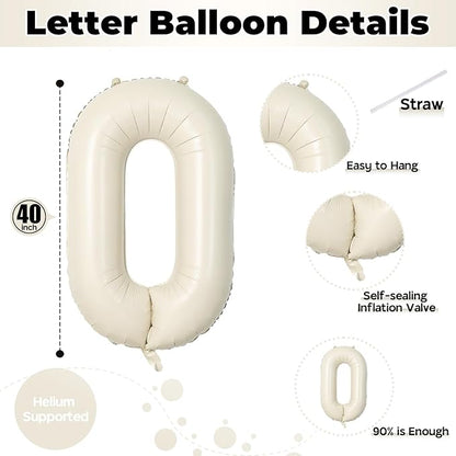 Custom 40 Inch Giant Foil Letter Balloons for Women's Birthday Party - Cream White Beige O, Helium Self Inflating Mylar Alphabet