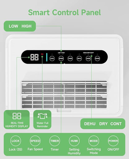 1500 Sq.ft Dehumidifier for Basement, Trazico 21 Pint Dehumidifiers for Home Large Room with Drain Hose, Smart Humidity Control, 3 Modes, 24H Timer, Auto Defrost, Ideal for Bedrooms, Bathroom, White