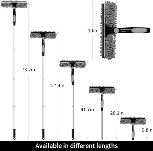 Window Washing Kit with Extension Pole, 73’’ Window Cleaning Squeegee Kit, 3 in 1 Window Cleaning Kit with 2 Microfiber Pads & 2 Chenille Pads for Indoor Outdoor Windows