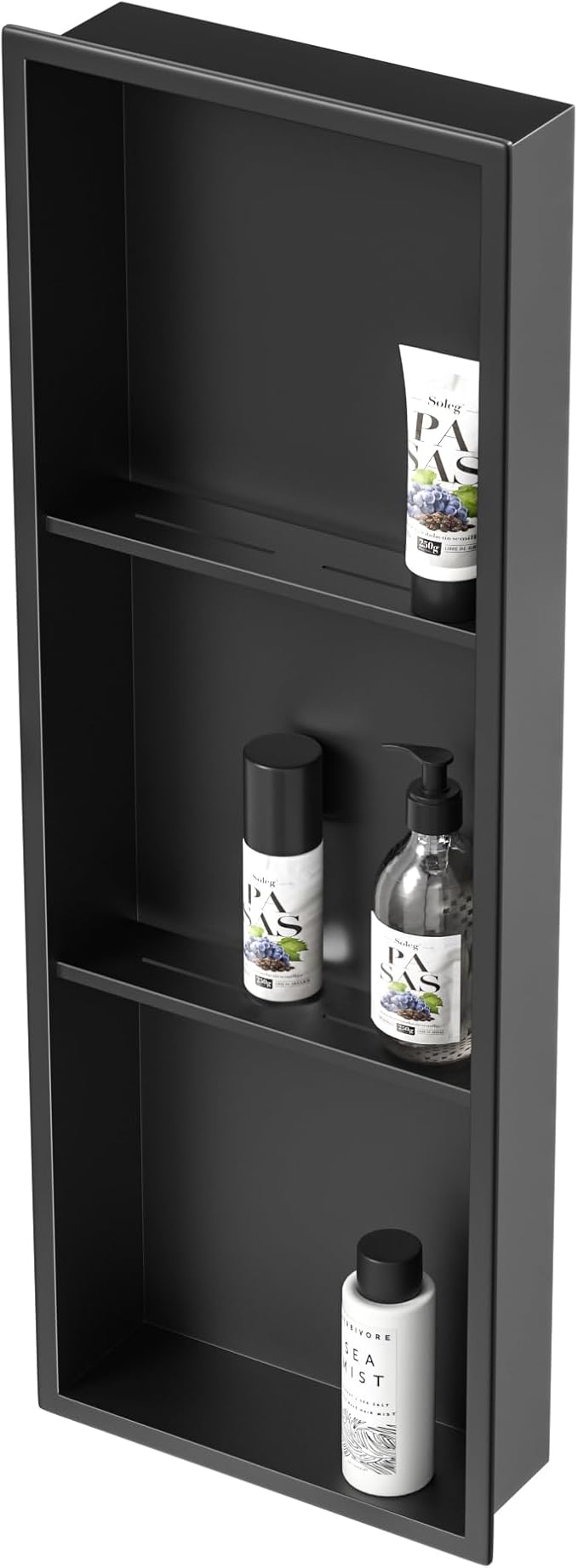 Stainless Steel Shower Niche 36" X 12" Matte Black No Tile Needed Wall Vertical Niche Three-Tier Shelves Recessed Shower Shelf for Bathroom Storage Over Mount Installation