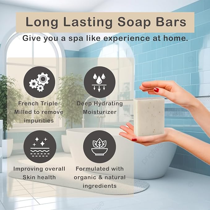 Oatmeal & Bran Scented Natural Soap Bars (12 Bars), 3.5oz Moisturizing French Triple Milled Soap Bars Enriched with Shea Butter - Pure Plant Oil Bath & Body Bars