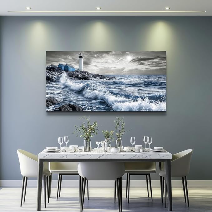 ZUITINGHUA Large Wall Decor For Living Room Canvas Wall Art For Office Modern Wall Decorations For Bedroom Wave Landscape Painting Watch Tower Pictures Artwork Room Home Decor 24x48 In