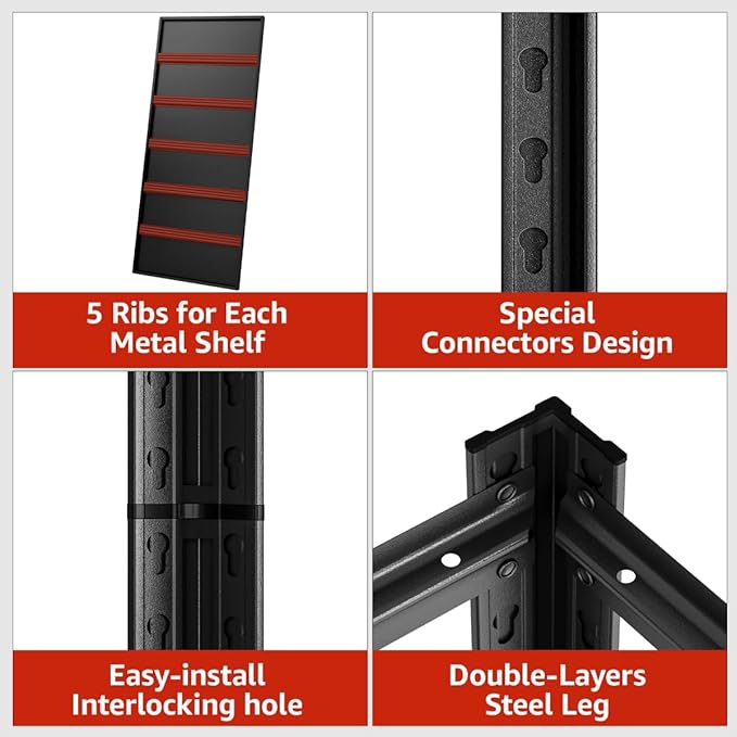 Extra Big/Large 55.12"Wide Father&I Industrial 6-Shelf-Rack Tall Heavy-Dudy Metal/Steel Adjustable Garage Bin Storage Shelving Stand Shelves Units/System for Shed, 84" H*55.12W * 24" D, Black