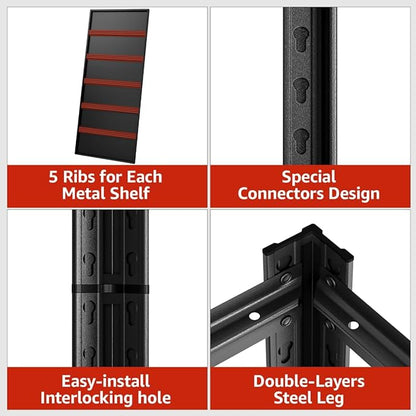 Extra Big/Large 55.12"Wide Father&I Industrial 6-Shelf-Rack Tall Heavy-Dudy Metal/Steel Adjustable Garage Bin Storage Shelving Stand Shelves Units/System for Shed, 84" H*55.12W * 24" D, Black