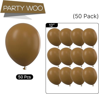 PartyWoo Brown Balloons 50 pcs 12 Inch Coffee Brown Boho Neutral Balloons for Wedding Baby Shower Gender Reveal Safari Jungle Graduation Birthday Party Decorations Brown-F09