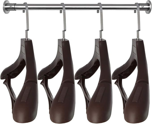 DEDU Suit Hangers for Men 15 Pack, Brown Coat Hangers Extra Wide Non Slip Width 17.7", Thick Plastic with Pants Bar & Metal Hook