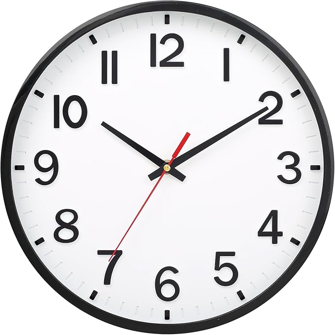 Wall Clocks Battery Operated 10 inch Modern Wall Clock,Silent Non Ticking Wall Clock for Living Room Bedroom Kitchen Office Classroom Decor (White and Black)