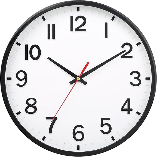 Wall Clocks Battery Operated 10 inch Modern Wall Clock,Silent Non Ticking Wall Clock for Living Room Bedroom Kitchen Office Classroom Decor (White and Black)