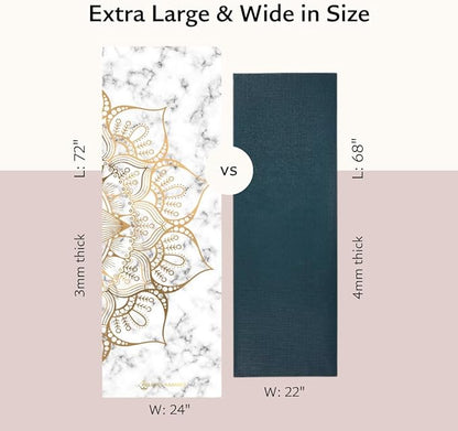 Suede yoga mat - Premium Printed Natural Eco-friendly Non-Slip Mat Great for Hot Yoga, Pilates, Workouts (72 inch x 24 inch x 3mm thick)