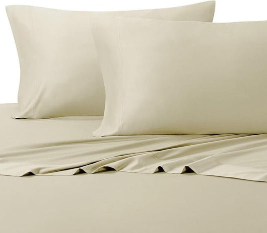 Royal Hotel Bedding Silky Soft, Viscose from Bamboo, and Cotton Blend Sheet Set, 100% Luxury Blend, 60% Viscose Made from Bamboo and 40% Cotton Bed Sheets, Queen Size, Sand