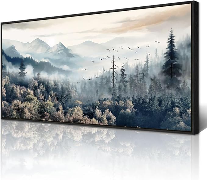 Wapluam Wall Art For Living Room Large Abstract Canvas Wall Decor For Office Fog Forest Landscape Wall Paintings Stretched and Framed Pictures Artwork Modern Bedroom Black Framed Home Decoration