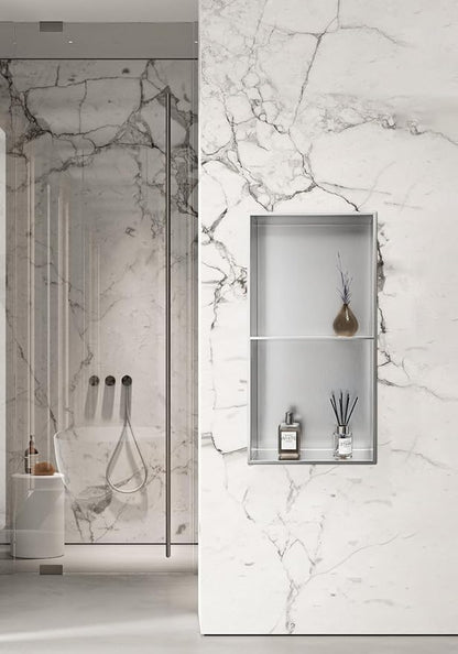 Stainless Steel Shower Niche 24" X 12" Brushed No Tile Needed Wall Niche Double Shelves Recessed Shower Shelf for Bathroom Storage Over Mount Installation